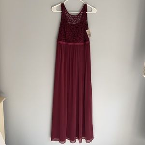 Junior Girls David’s Bridal Wine Lace Bodice Dress